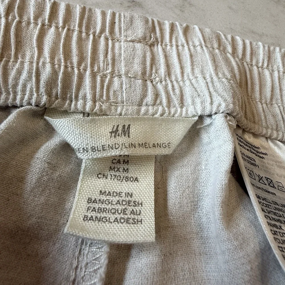 H&M Linen Cotton Joggers Pants Pull On Drawstring Tapered Womens M Natural Beige